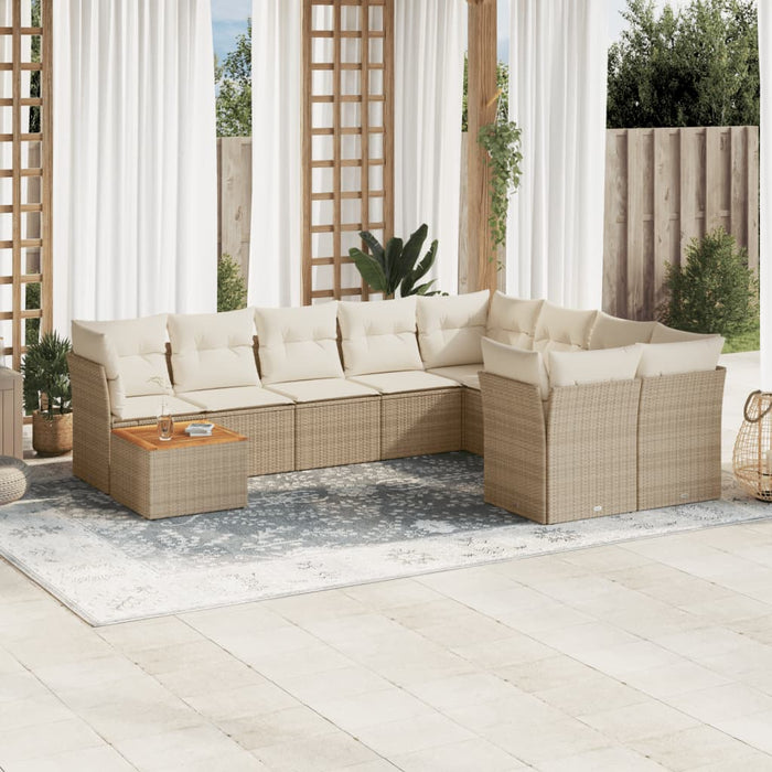 Set Divano da Giardino 10 pz con Cuscini Beige in Polyrattan 3256156