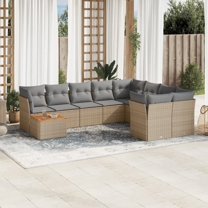 Set Divano da Giardino 10 pz con Cuscini Beige Misto Polyrattan 3256157