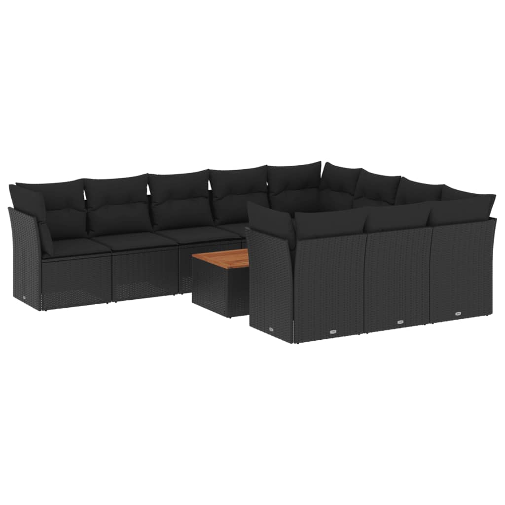 Set Divani da Giardino 11 pz con Cuscini in Polyrattan Nero 3256167