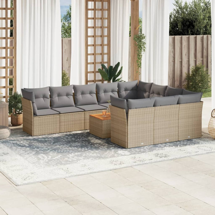 Set Divano da Giardino 11 pz con Cuscini Beige Misto Polyrattan 3256171