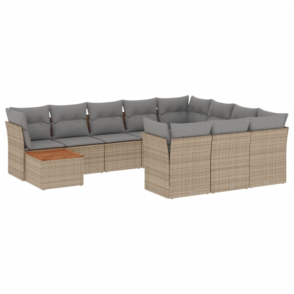 Set Divano da Giardino 11 pz con Cuscini Beige Misto Polyrattan 3256178