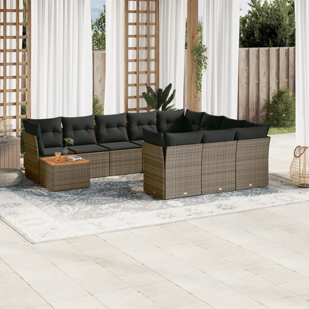 Set Divani da Giardino 11 pz con Cuscini in Polyrattan Grigio 3256179