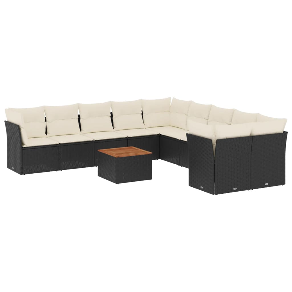 Set Divani da Giardino 11 pz con Cuscini in Polyrattan Nero 3256182