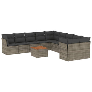 Set Divani da Giardino 11 pz con Cuscini in Polyrattan Grigio 3256186