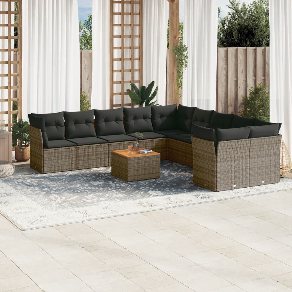 Set Divani da Giardino 11 pz con Cuscini in Polyrattan Grigio 3256186