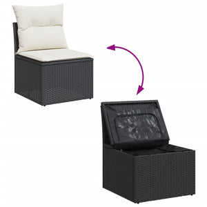 Set Divani da Giardino 10pz con Cuscini in Polyrattan Nero 3256189