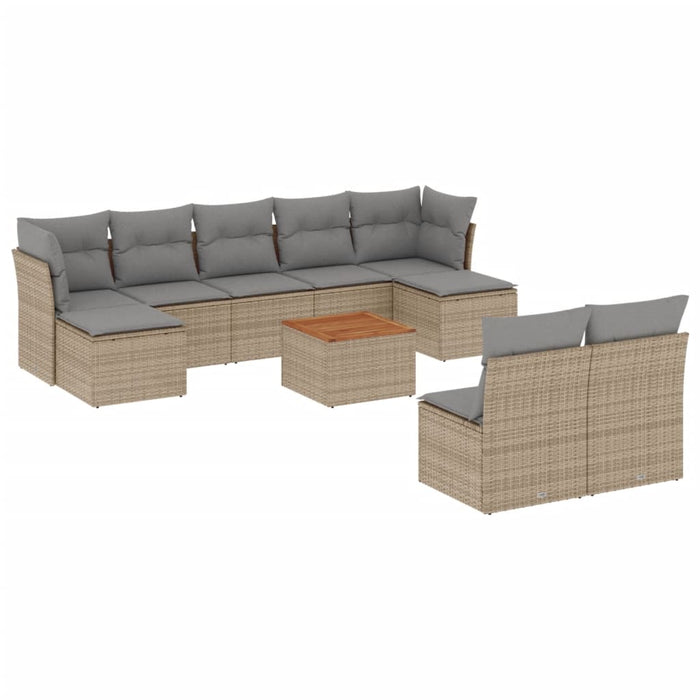 Set Divano da Giardino 10 pz con Cuscini Beige Misto Polyrattan 3256192