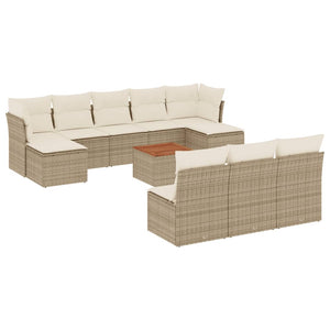 Set Divani da Giardino 11 pz con Cuscini Beige in Polyrattan 3256198