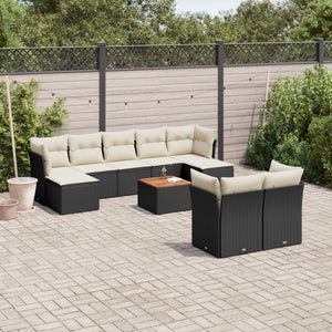 Set Divani da Giardino 10pz con Cuscini in Polyrattan Nero 3256203