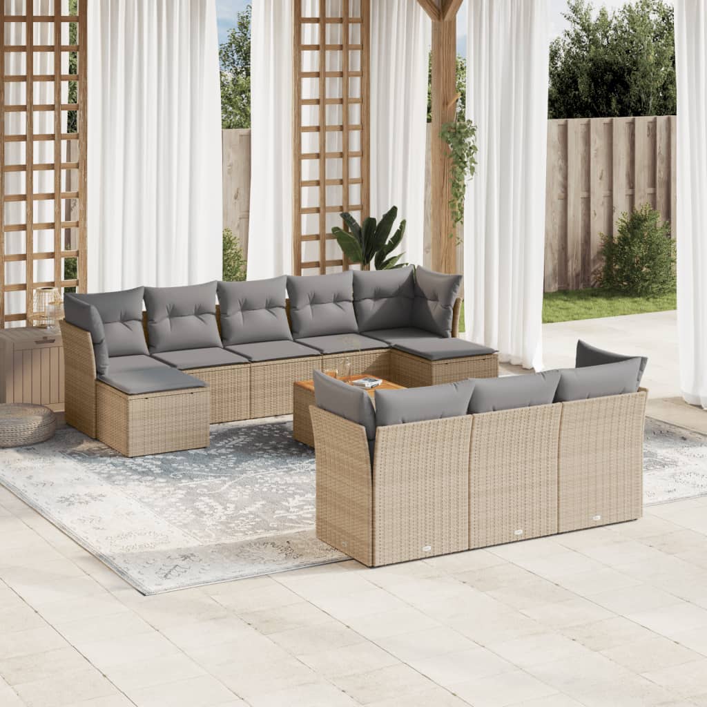 Set Divano da Giardino 11 pz con Cuscini Beige Misto Polyrattancod mxl 113882