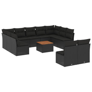 Set Divani da Giardino 12 pz con Cuscini Nero in Polyrattan 3256216