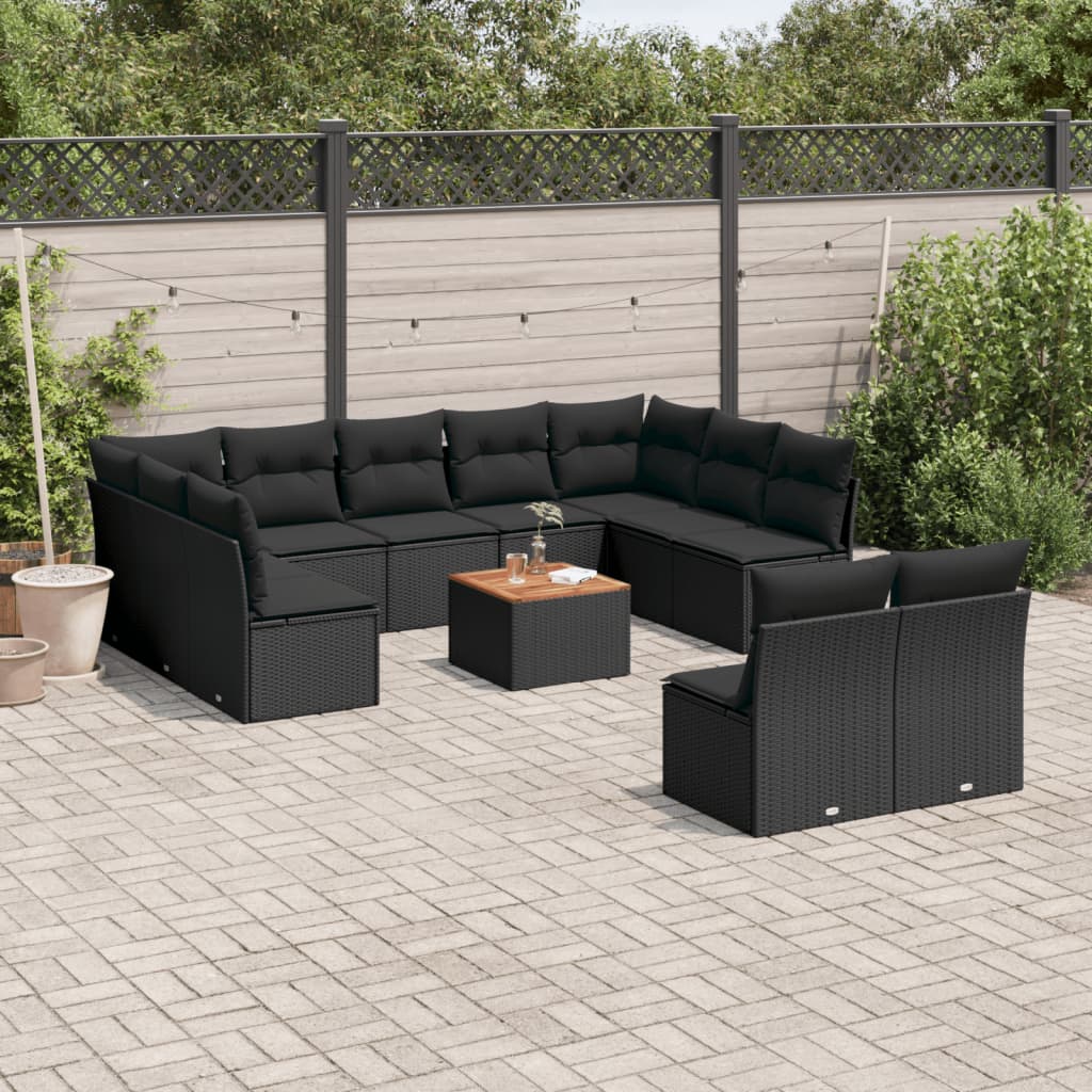 Set Divani da Giardino 12 pz con Cuscini Nero in Polyrattan 3256216