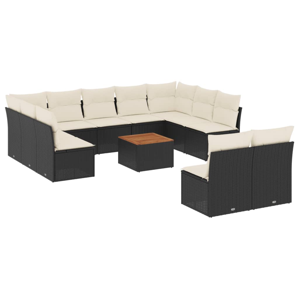 Set Divani da Giardino 12 pz con Cuscini Nero in Polyrattan 3256217