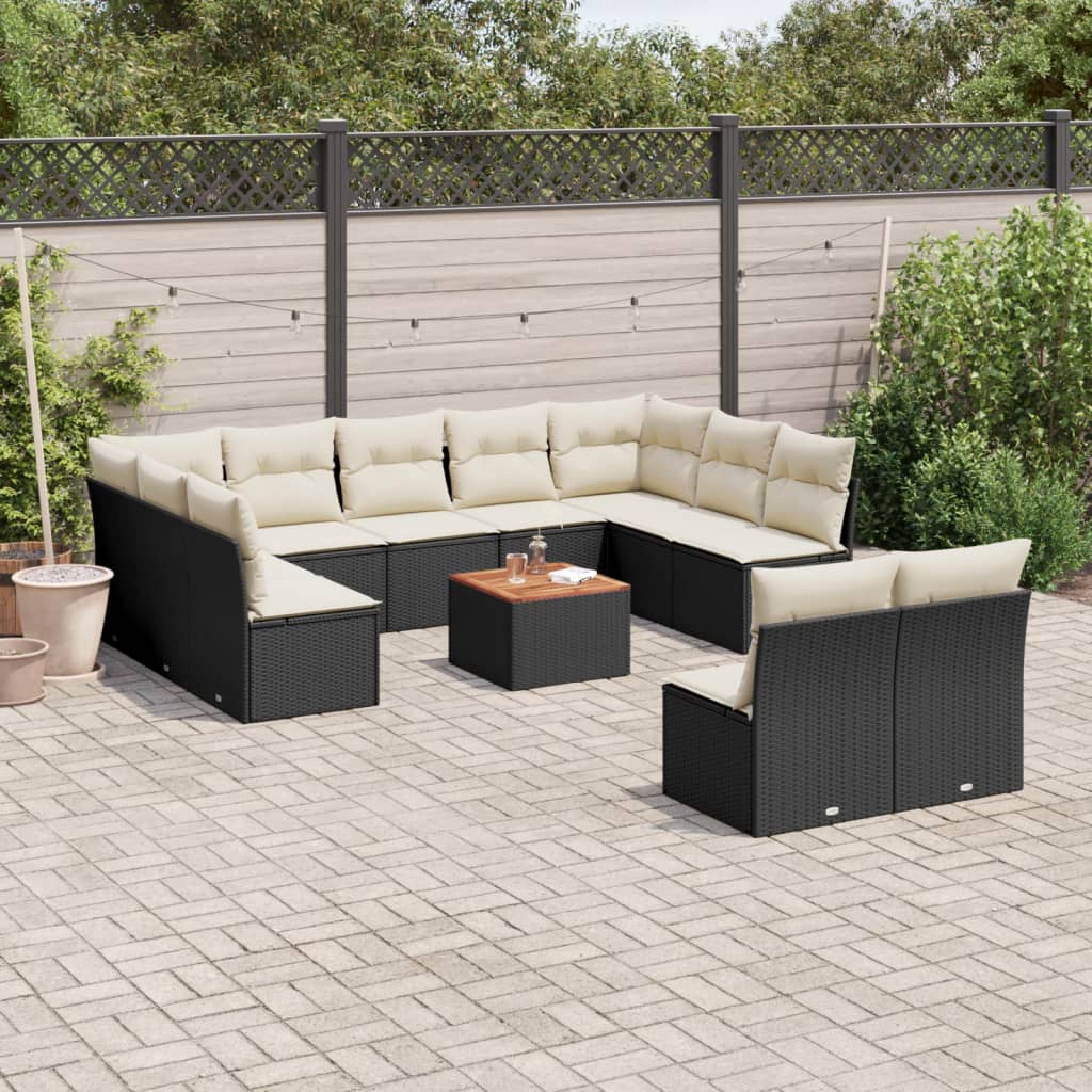 Set Divani da Giardino 12 pz con Cuscini Nero in Polyrattan 3256217