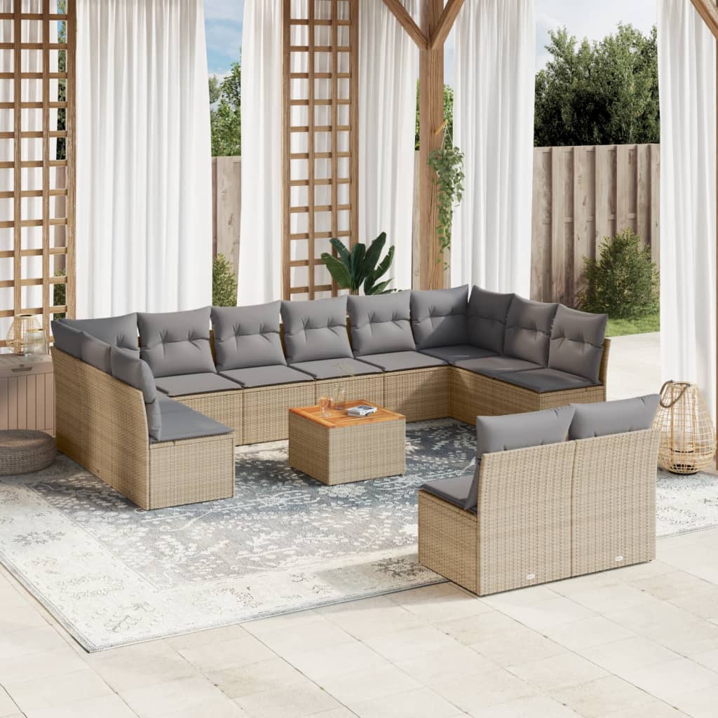 Set Divano da Giardino 13 pz con Cuscini Beige Misto Polyrattan 3256227