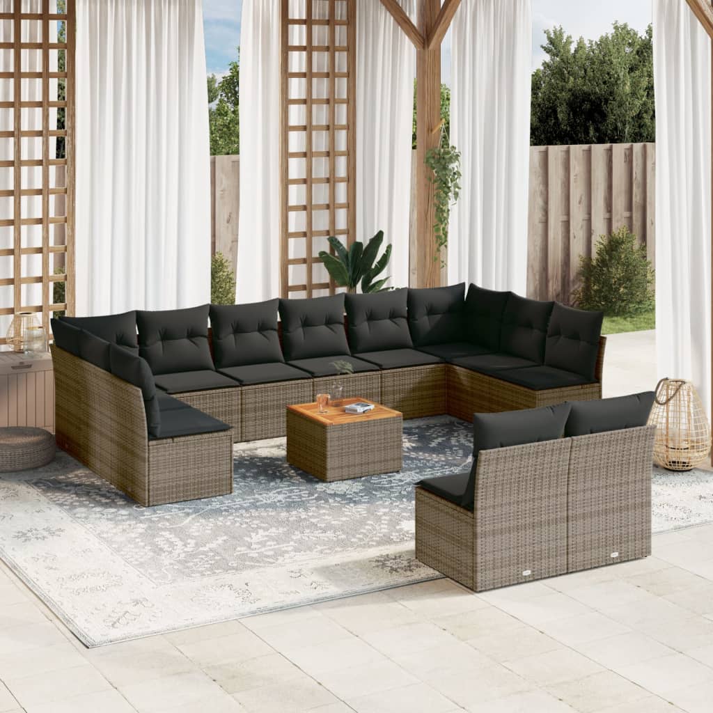 Set Divani da Giardino 13 pz con Cuscini Grigio in Polyrattan 3256228