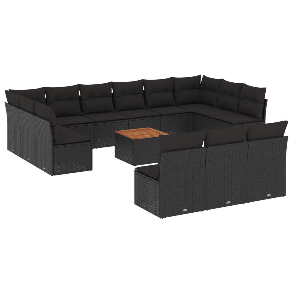 Set Divani da Giardino 14pz con Cuscini in Polyrattan Nero 3256230