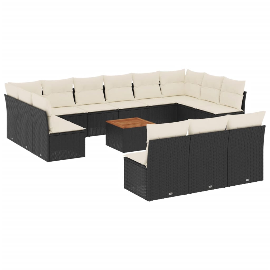 Set Divani da Giardino 14pz con Cuscini in Polyrattan Nero 3256231