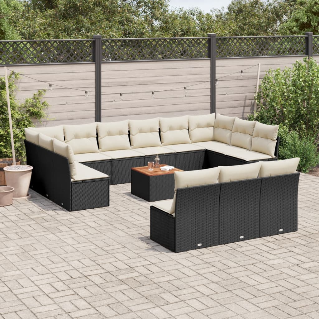 Set Divani da Giardino 14pz con Cuscini in Polyrattan Nero 3256231