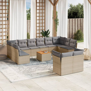 Set Divano da Giardino 13 pz con Cuscini Beige Misto Polyrattan 3256248