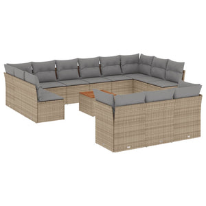 Set Divano da Giardino 14 pz con Cuscini Beige Misto Polyrattan 3256255