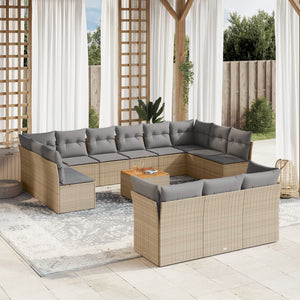 Set Divano da Giardino 14 pz con Cuscini Beige Misto Polyrattan 3256255