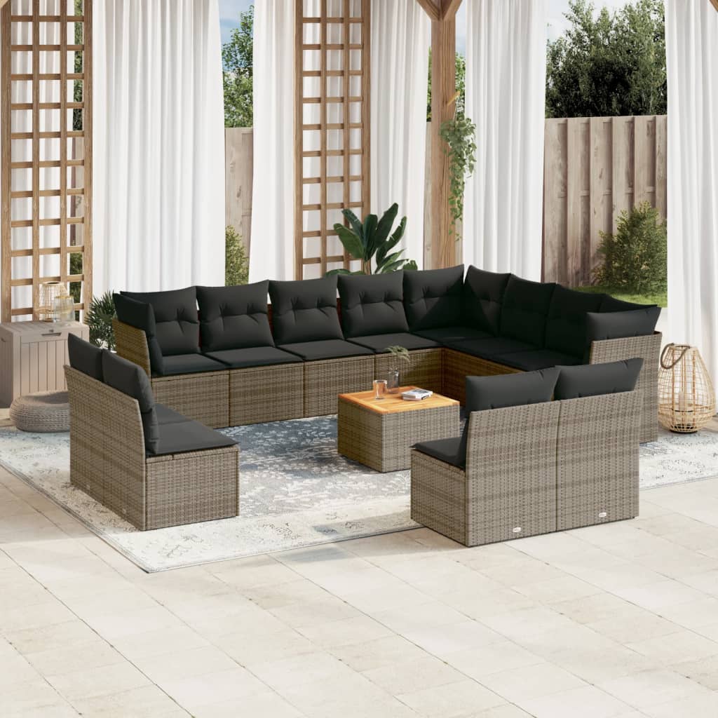 Set Divani da Giardino 13 pz con Cuscini Grigio in Polyrattan 3256263