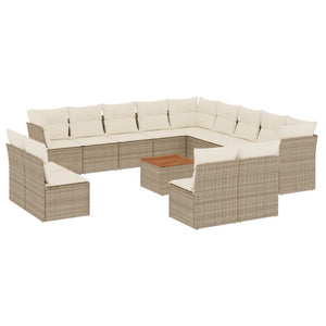 Set Divani da Giardino 14pz con Cuscini in Polyrattan Beige 3256268