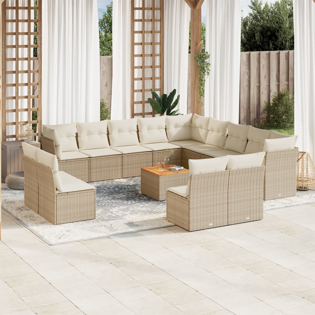 Set Divani da Giardino 14pz con Cuscini in Polyrattan Beige 3256268