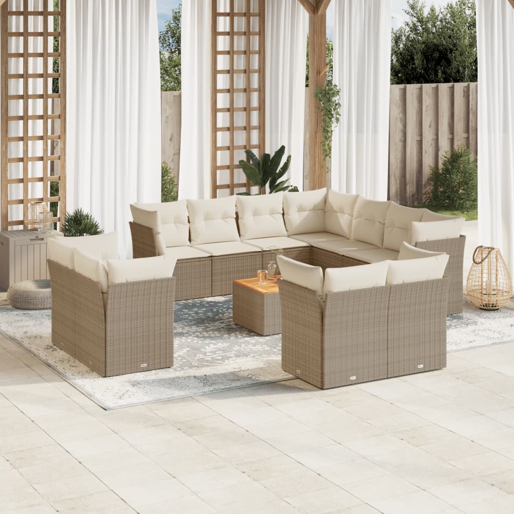 Set Divani da Giardino 12 pz con Cuscini Beige in Polyrattan 3256275