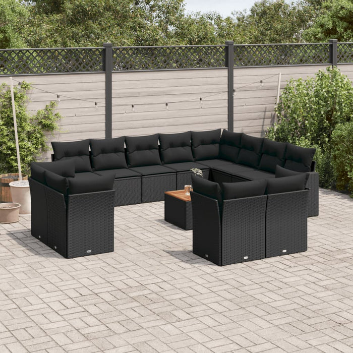 Set Divani da Giardino 13pz con Cuscini Nero in Polyrattan 3256279