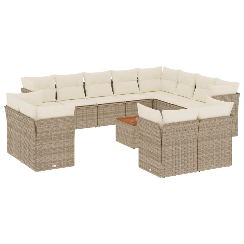 Set Divano da Giardino 13 pz con Cuscini Beige in Polyrattan 3256282