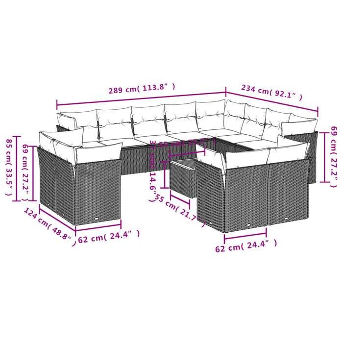 Set Divano da Giardino 13 pz con Cuscini Beige in Polyrattan 3256282