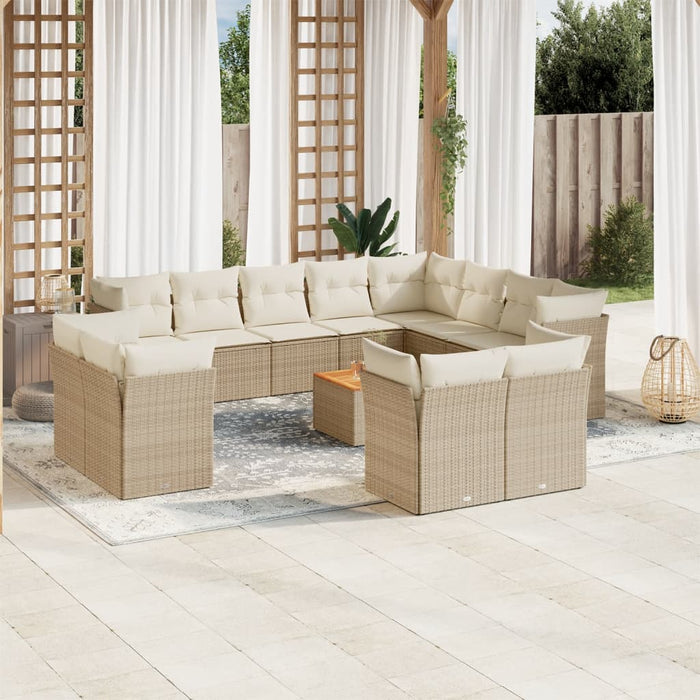 Set Divano da Giardino 13 pz con Cuscini Beige in Polyrattan 3256282