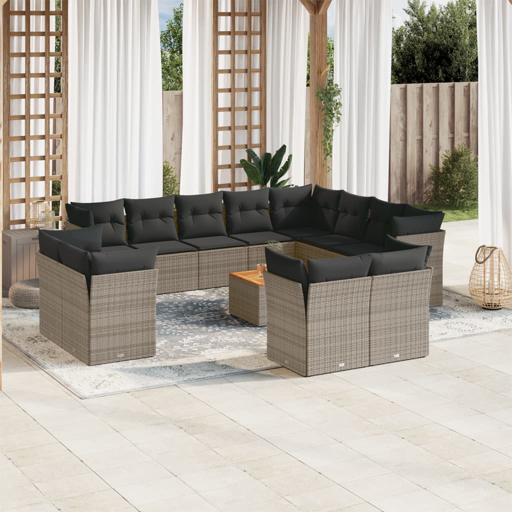 Set Divani da Giardino 13 pz con Cuscini Grigio in Polyrattan 3256284