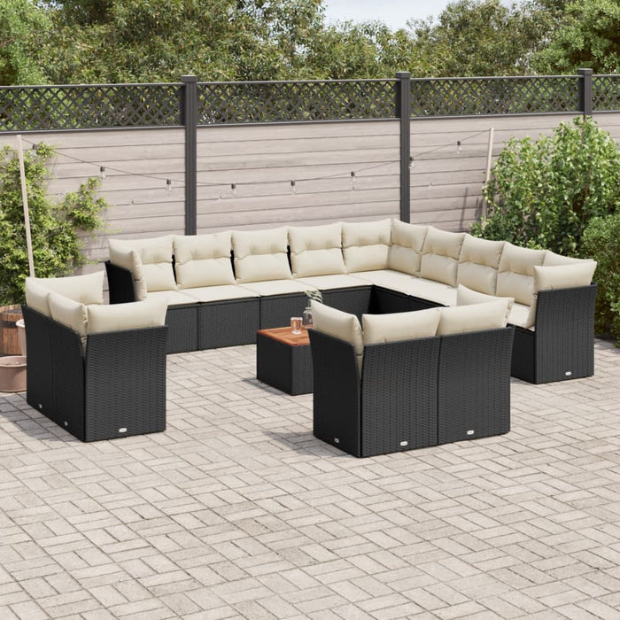 Set Divani da Giardino 14pz con Cuscini in Polyrattan Nero 3256287