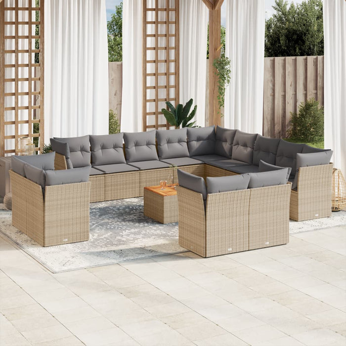 Set Divano da Giardino 14 pz con Cuscini Beige Misto Polyrattan 3256290