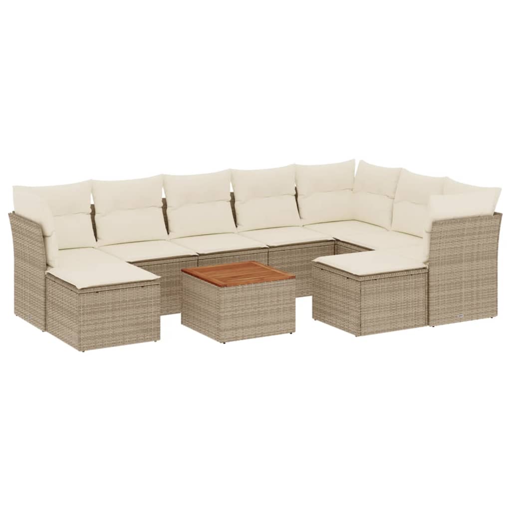 Set Divano da Giardino 10 pz con Cuscini Beige in Polyrattan 3256296