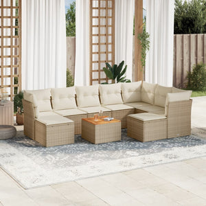 Set Divano da Giardino 10 pz con Cuscini Beige in Polyrattan 3256296