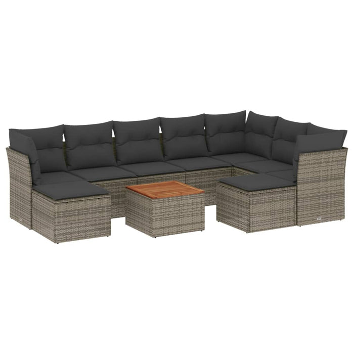 Set Divano da Giardino 10 pz con Cuscini Grigio in Polyrattan 3256298