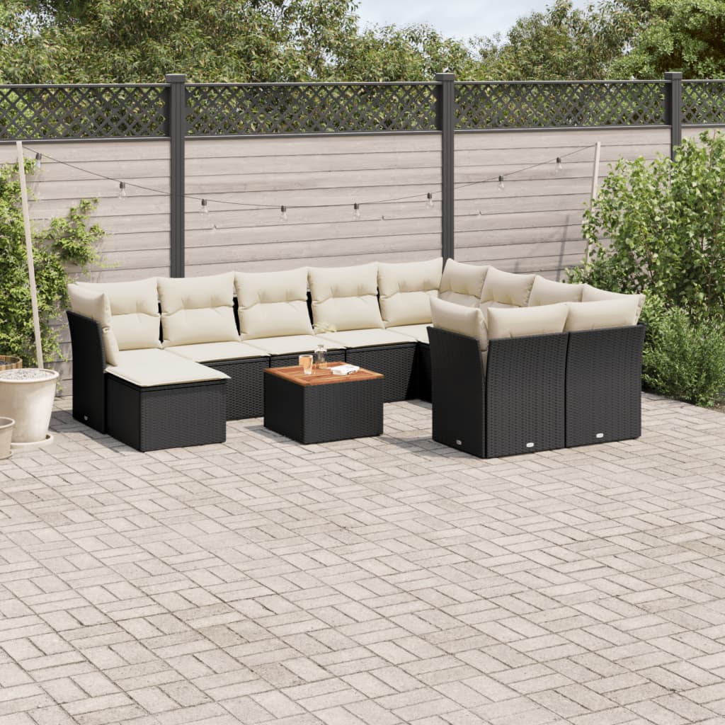 Set Divani da Giardino 11 pz con Cuscini in Polyrattan Nero 3256301