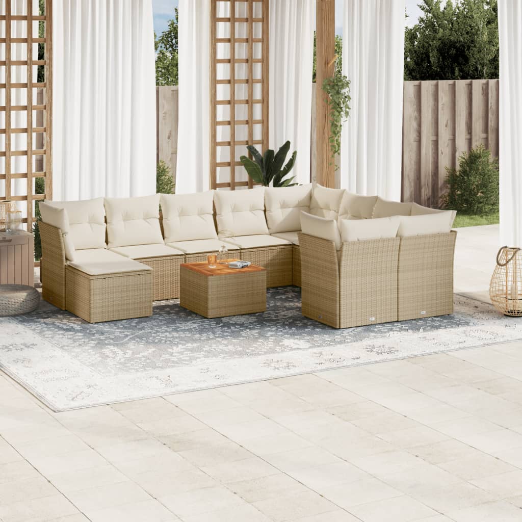 Set Divani da Giardino 11 pz con Cuscini Beige in Polyrattan 3256303