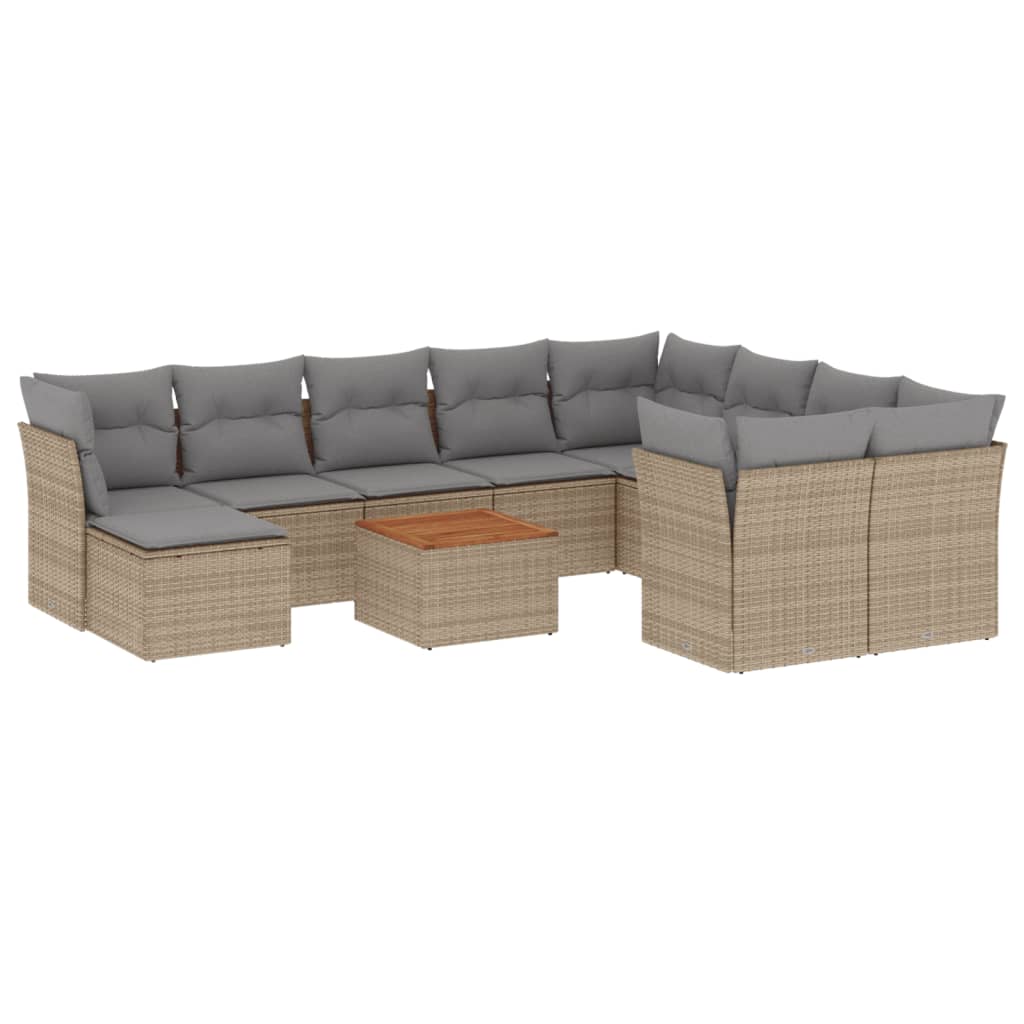 Set Divano da Giardino 11 pz con Cuscini Beige Misto Polyrattan 3256304