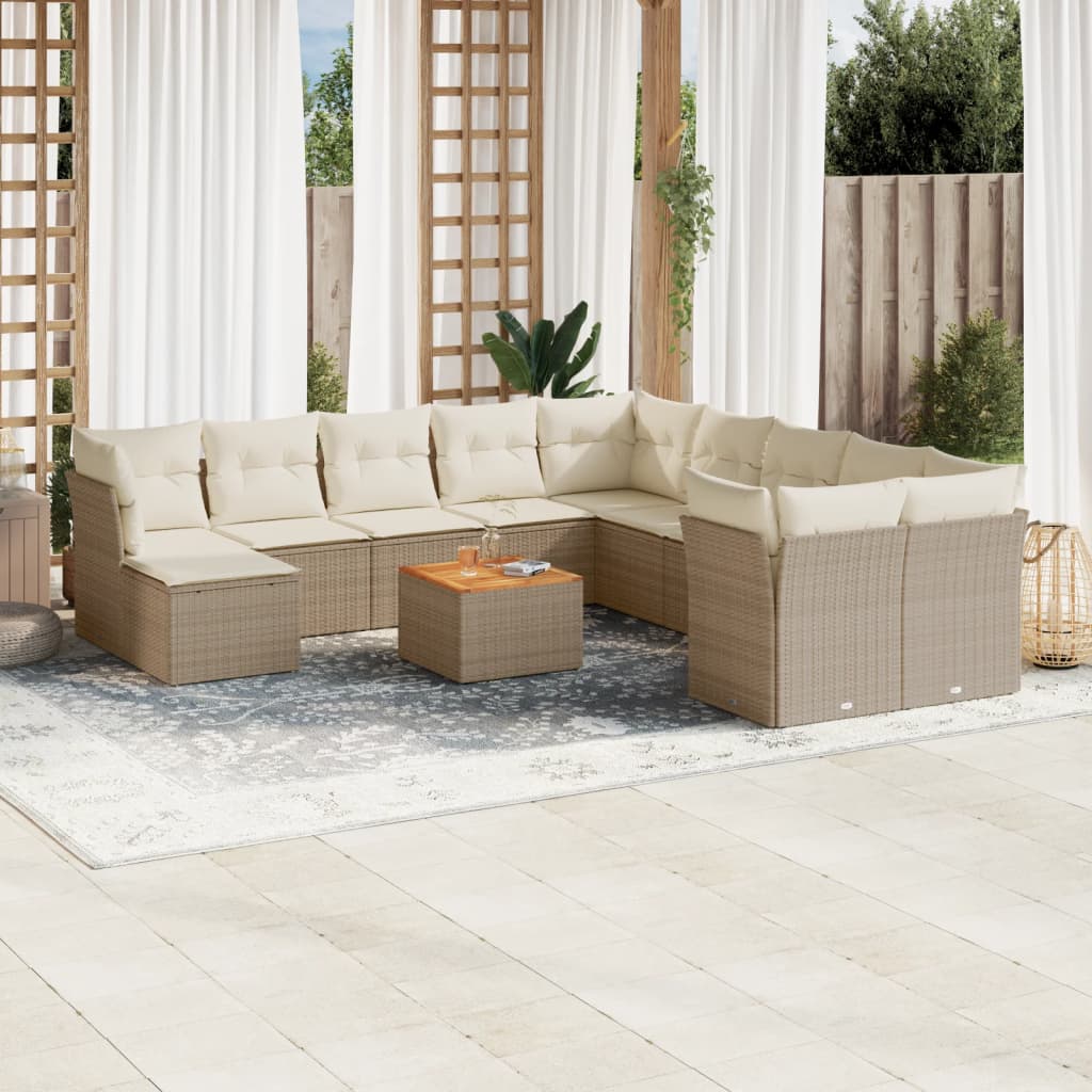 Set Divani da Giardino 12 pz con Cuscini Beige in Polyrattan 3256310