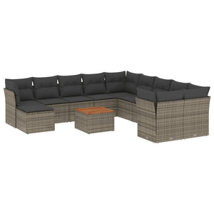 Set Divani da Giardino 12 pz con Cuscini Grigio in Polyrattan 3256312