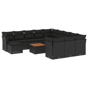 Set Divani da Giardino 13pz con Cuscini Nero in Polyrattan 3256314