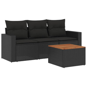 Set Divani da Giardino 4 pz con Cuscini Nero in Polyrattan 3256321