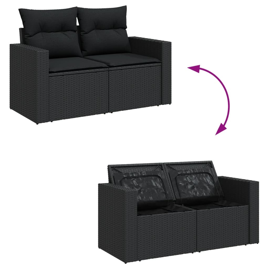 Set Divani da Giardino 4 pz con Cuscini Nero in Polyrattan 3256321