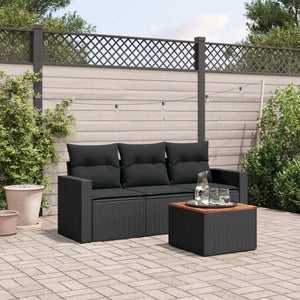 Set Divani da Giardino 4 pz con Cuscini Nero in Polyrattan 3256321