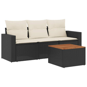 Set Divani da Giardino 4 pz con Cuscini Nero in Polyrattancod mxl 92043